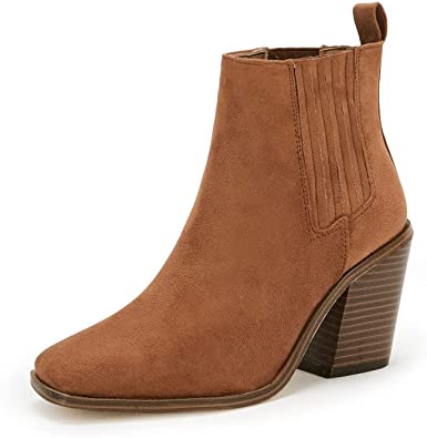 Photo 1 of Coutgo Womens Square Toe Ankle Boots Chelsea Chunky Block Stacked Heel Booties Elastic Suede Fall Fashion SIZE 9.5