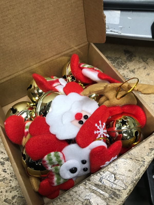 Photo 2 of (3 packs of 8) Christmas Jingle Bells Ornament for Home, Christmas Tree, Door, Hanging Pendant Decorations, Santa, Snowman, Reindeer, Bear

