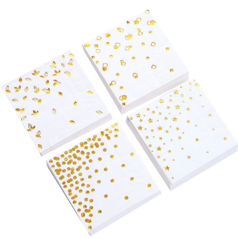 Photo 1 of 100 PK Gold Napkins - 4 Assorted Designs - 3-Ply Cocktail Napkins Folded 5 x 5 Inches Bar Napkins Disposable Party Napkins Paper Napkins Dinner for Wedding Baby Shower Birthday Graduation 2022
