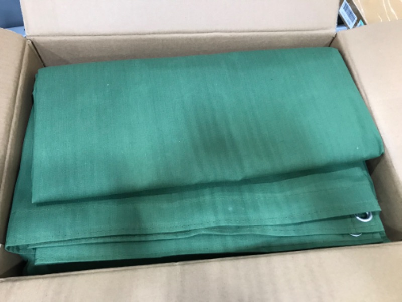 Photo 2 of (LIGHTLY USED) AmazonCommercial Heavy Duty Water Resistant Canvas Tarp, 10 x 12 ft, Green,2-Pack Green 10x12FT 2-Pack