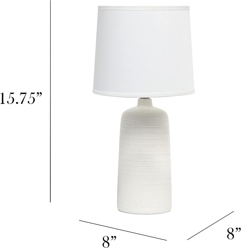 Photo 1 of ***damaged lamp shade*** Simple Designs LT2085-OFF Textured Linear Pottery Ceramic Table Lamp, Off White Off-White