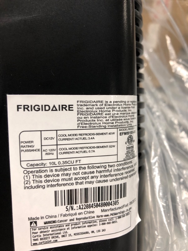 Photo 4 of ***TESTED/ TURNS ON*** FRIGIDAIRE Portable 10L, 15-can Mini Fridge Brushed Stainless Rugged Refrigerator, EFMIS188-SS