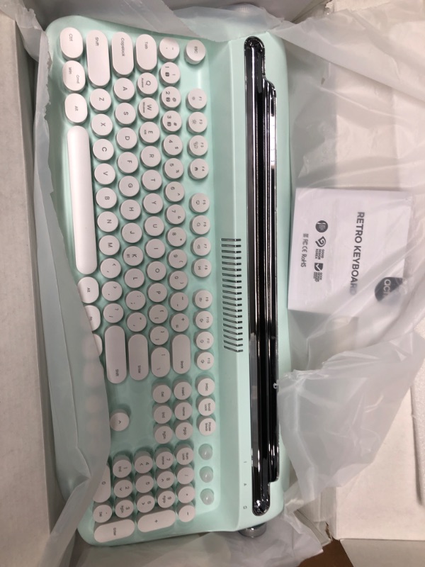 Photo 2 of TISHLED Typewriter Keyboard Wireless Bluetooth 5.0 Retro Aesthetic Cute Kawaii Round Keycaps 106-Key with Num Pad Clicky Mechanical Feeling with Pad/Phone Holder for Windows/Mac OS/Android/iOS (Mint)