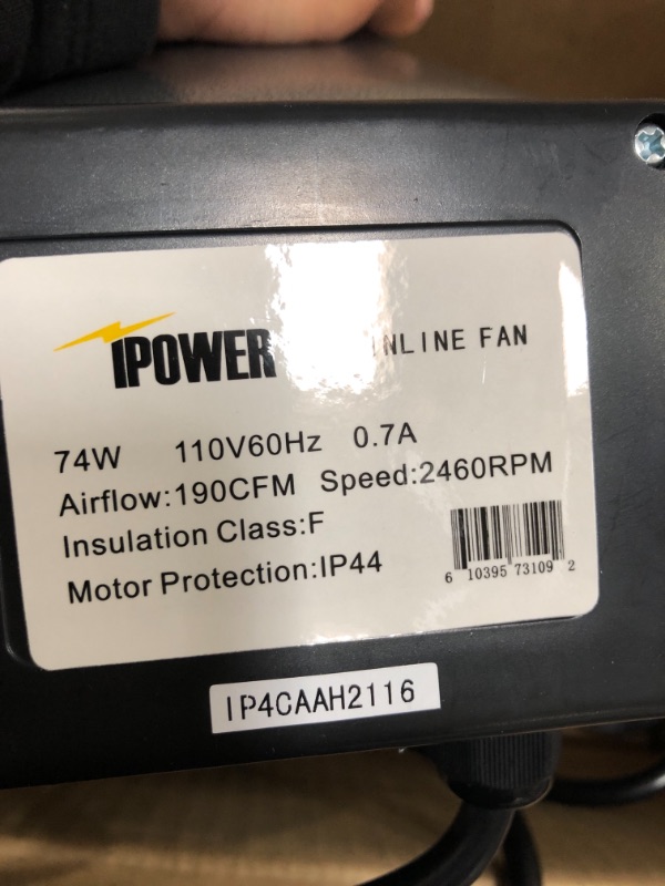 Photo 2 of ***POWERS ON***iPower 4 Inch 190 CFM Inline Duct Fan HVAC Exhaust Blower Air Circulation Vent for Hydroponics Grow Tents/Basements/Kitchens Ventilation, 4'