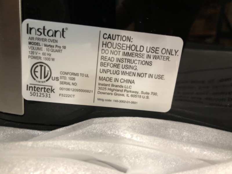 Photo 5 of ***POWERS ON, SIDE HANDLE IS BROKE BUT STILL WORKS***Instant Vortex Pro Air Fryer, 10 Quart, 9-in-1 Rotisserie and Convection Oven, From the Makers of Instant Pot with EvenCrisp Technology, App With Over 100 Recipes, 1500W, Stainless Steel 10QT Vortex Pro