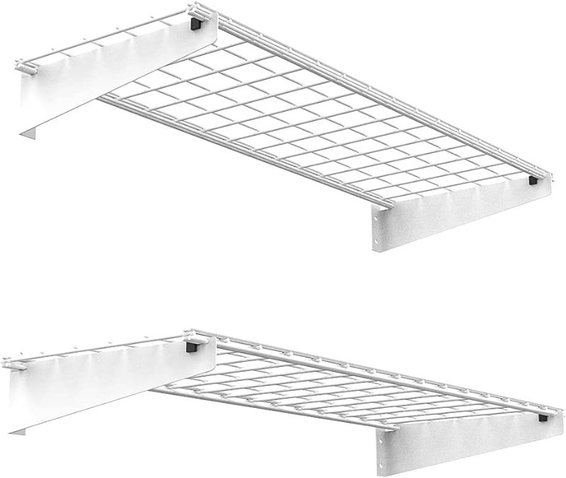 Photo 1 of 
Wallmaster 2-Pack 2x4ft Heavy Duty Garage Wall Shelving 45-inch-by-15-inch Wall Mount Garage Storage Rack Floating Shelves Max Load 400lb White
Color:White