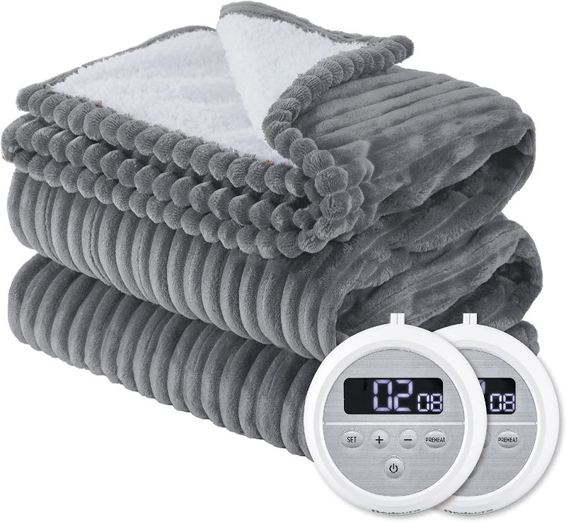Photo 1 of *Tested* Bedsure Electric Blanket Queen Size - Heated Blanket Queen Soft Ribbed Fleece 84x90 Fast Heating Blanket Dual Control with 10 Heating Levels & 10 Time Settings 8 Hours Auto-Off, Dark Grey
