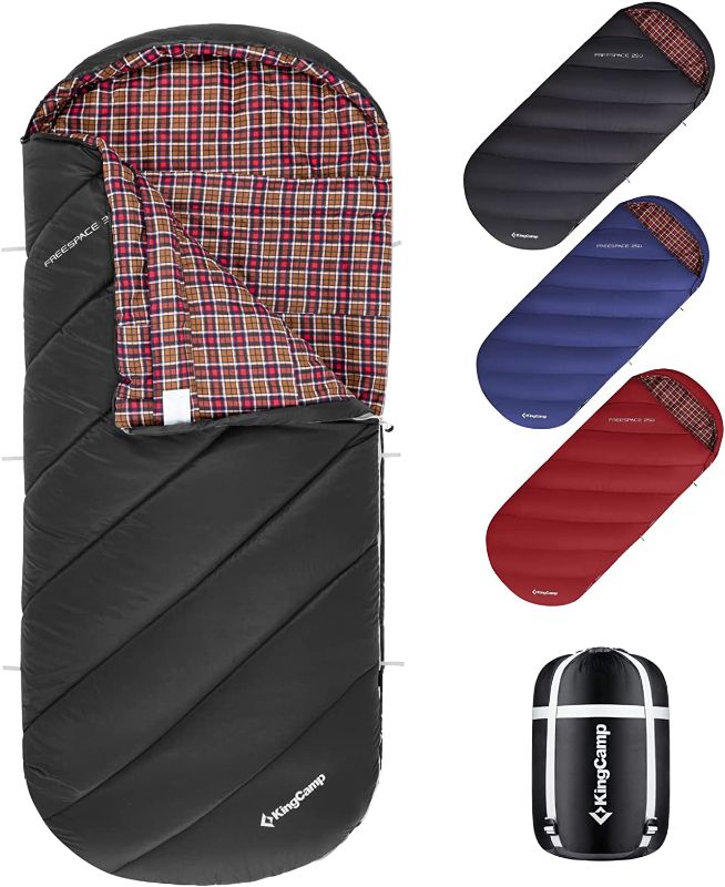 Photo 1 of *Stock Photo For Reference* KingCamp Flannel Sleeping Bags for Adults, Big and Tall XL Sleeping Bag for 3 Seasons, Lightweight Backpacking Sleeping Bag for Camping Trip, Hiking, Outdoor Travel
