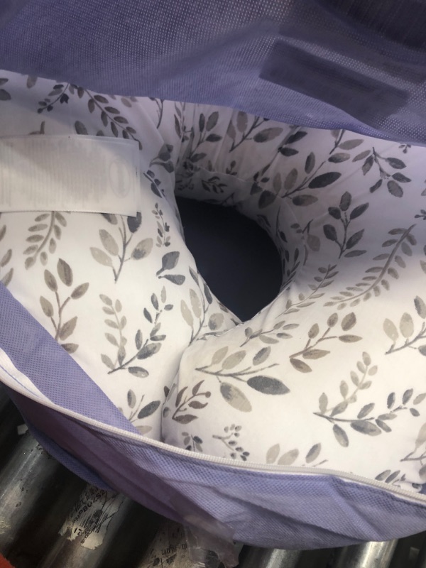 Photo 2 of Boppy Nursing Pillow and Positioner—Original | Gray Taupe Watercolor Leaves | Breastfeeding, Bottle Feeding, Baby Support | with Removable Cotton Blend Cover | Awake-Time Support