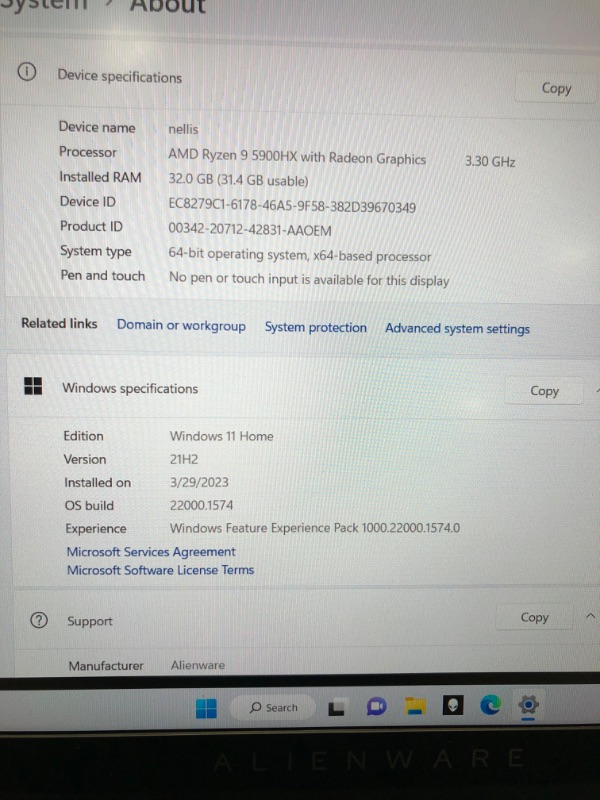 Photo 5 of Alienware M15 R5 Gaming Laptop, 15.6 inch FHD 360Hz 1ms G-SYNC Display, AMD Ryzen R9 5900HX, GeForce RTX 3070, Killer WiFi, RGB Keyboard, Windows 11, Dark Side of The Moon (32GB RAM | 1 TB PCIe SSD)