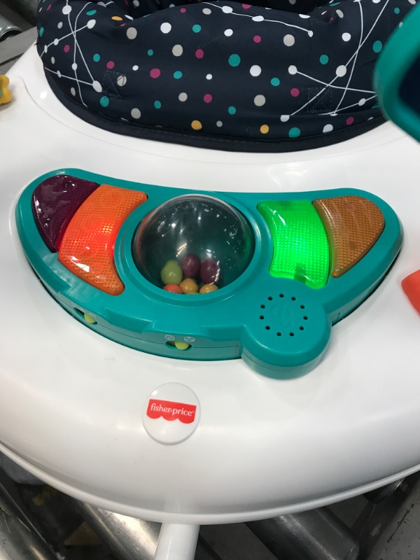 Photo 5 of **MINOR WEAR & TEAR**Fisher-Price Astro Kitty SpaceSaver Jumperoo, Space-Themed Infant Activity Center with Adjustable Bouncing seat, Lights, Music and Interactive Toys