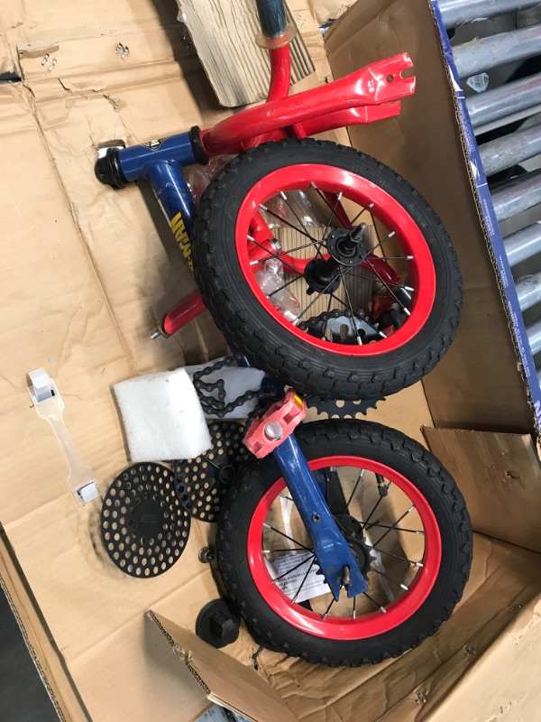 Photo 2 of **MISSING PARTS**Huffy Marvel Spider-Man 12” Kid’s Bike for Toddlers – with Removable Training Wheels & Quick Adjust Seat Height Blue and Red 12 Inch Regular Assembly Spider-man Feature