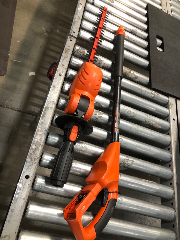 Photo 2 of **MISSING PARTS/USED** BLACK+DECKER 20V MAX Cordless Pole Hedge Trimmer, 18-Inch (LPHT120) & 20V Max Lithium Sweeper (LSW221)