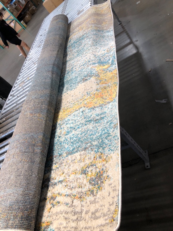 Photo 2 of **USED** JONATHAN Y CTP106A-8 Contemporary POP Modern Abstract Vintage Waterfall Indoor Area-Rug Bohemian Easy-Cleaning High Traffic Bedroom Kitchen Living Room Non Shedding, 8 ft x 10 ft, Blue/Brown/Orange Blue/Brown/Orange 8 X 10