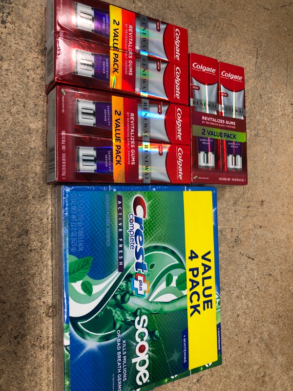 Photo 1 of  4 PACK OF CREST SCOPE TOOTHPASTE AND 2 COLGATE RENEWAL2 PACKS 