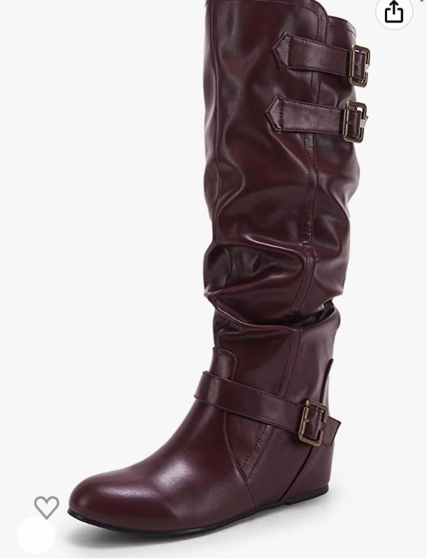 Photo 1 of Coutgo Womens Slouched Knee High Boots Wide Calf Pull On Buckle Flat Winter Boot--SIZE  7  