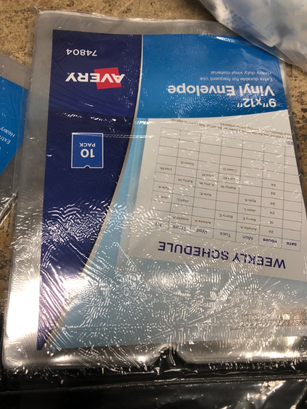 Photo 1 of Avery 74804 Top-Load Clear Vinyl Envelopes w/Thumb Notch, 9” x 12”, Clear (Pack of 10) Vinyl Envelope 9x12 Clear 10 Covers