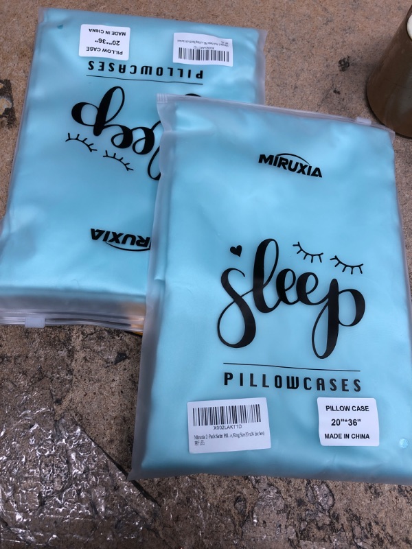 Photo 2 of 2pk- MIRUXIA Satin Pillowcases for Hair and Skin, Airy and Silky Pillow Cases with Envelope Closure - 2-Pack,Lakeblue, 20x36 Inches Turquoise King(20x36 Inches)