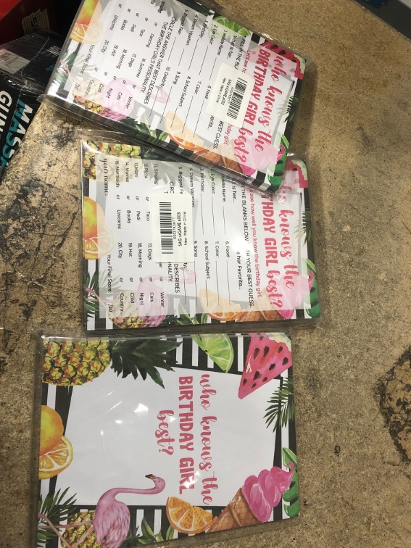 Photo 1 of 3pk- Who Knows The Birthday Girl Best Ice Cream Watermelon Pineapple Flamigo - Birthday Game Cards - 30 Birthday Game Card Set - (srGAME a003)