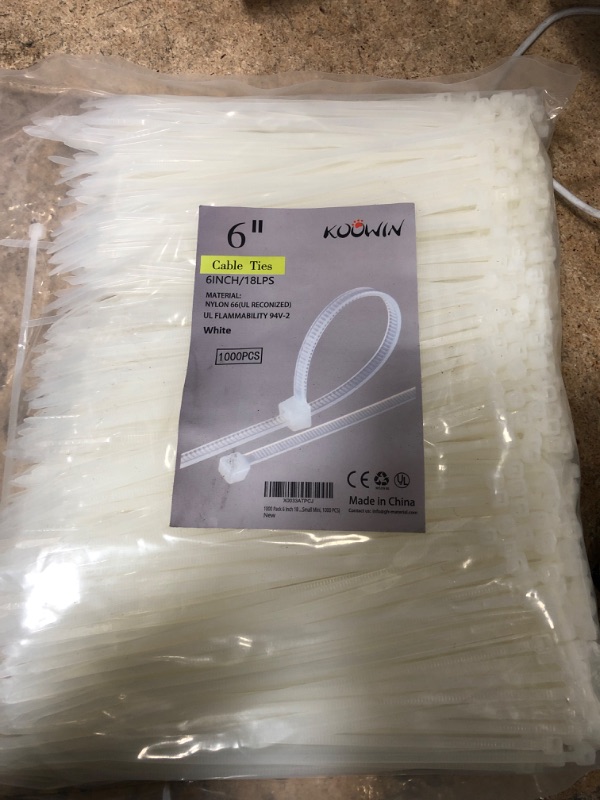 Photo 2 of 1000 Pack 6 Inch Bulk KOOWIN Nylon Plastic Cable Zip Ties Small Wire Wraps White 6 inch 18 lb (1000 pcs) White