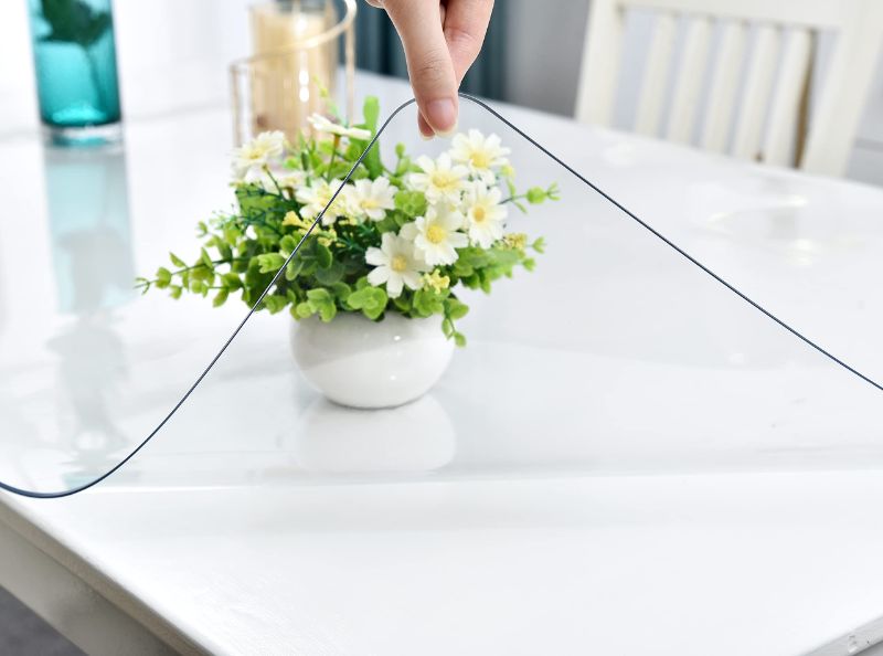 Photo 1 of 1.5mm Thick Clear Plastic Wipeable Tablecloth Clear Table Cover Protector,Desk Pad Mat,Rectangular Table Top Mat,PVC Table Pad for Writing Desk,Coffee Table (Clear 1.5mm, 60x35CM(23.6x13.8 inches)) Clear 1.5mm 60*35CM(23.6*13.8 inches)