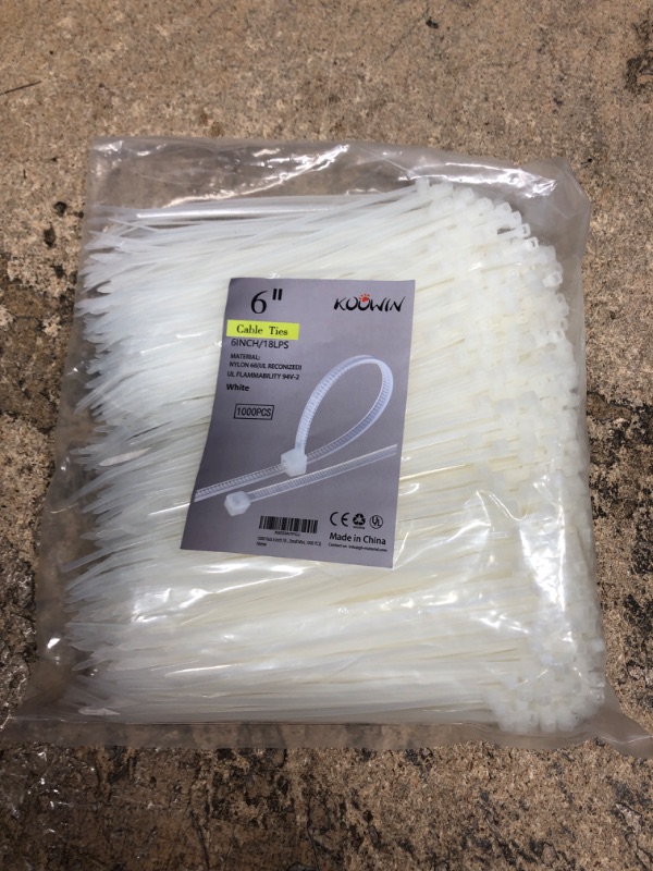 Photo 2 of 1000 Pack 6 Inch Bulk KOOWIN Nylon Plastic Cable Zip Ties Small Wire Wraps White 6 inch 18 lb (1000 pcs) White