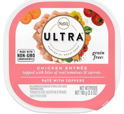 Photo 1 of (BEST BY 04/11/23) Nutro Ultra Grain-Free Chicken Entree Pate with Tomatoes & Carrots Adult Wet Dog Food Trays - 3.5 Oz, Case of 24
