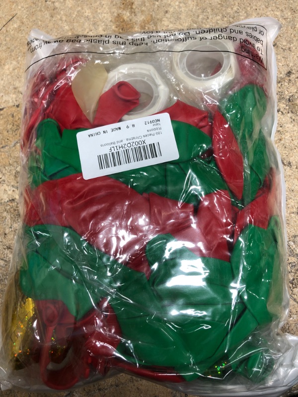 Photo 1 of 189 Pieces Christmas Balloons Garland Kit, Red and Green Latex Balloons Confetti Balloons, Balloon Tie Tools, Balloon Strip Tape, Adhesive Dots, Balloon Clips and Balloons Ribbons