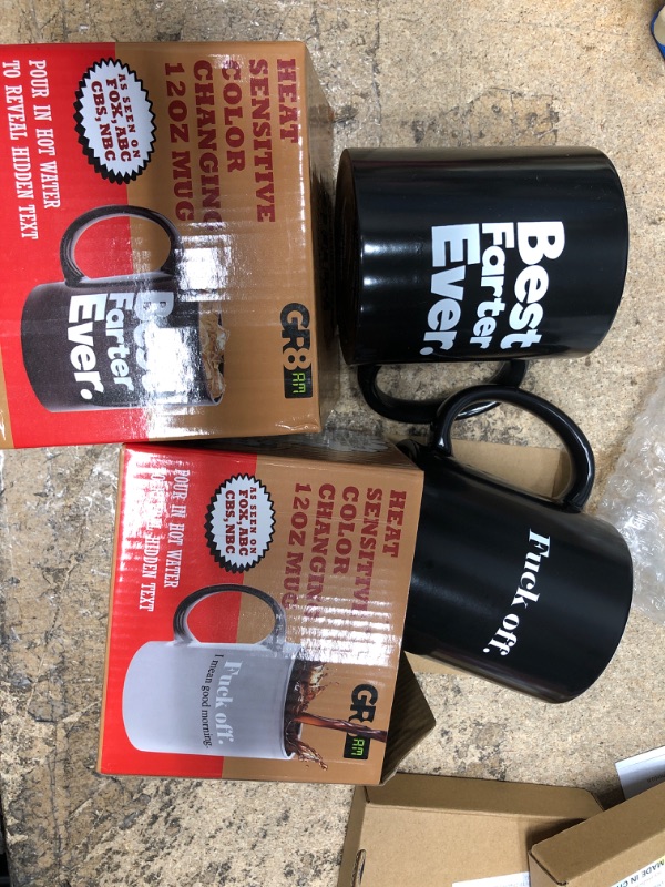 Photo 1 of 2  QTY GR8AM Text Revealing Tea Cup 12oz - Fuck Off I Mean Good Morning - Funny Coffee Mug for Men & Cute Coffee Cups for Women. Fuck off/Good Morning (12oz) Ceramic
