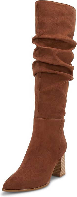 Photo 1 of Coutgo Womens Knee High Boots Low Chunky Block Heels Pointed Toe Side Zipper Faux Suede Fall Winter Ruched Cowboy Cowgirl Boot SIZE 9
