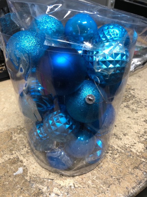 Photo 2 of 34ct Christmas Ball Ornaments Shatterproof Christmas Hanging Tree Decorative Balls for Party Holiday Wedding Decor Blue, 2.36",60mm Blue 2.36 in