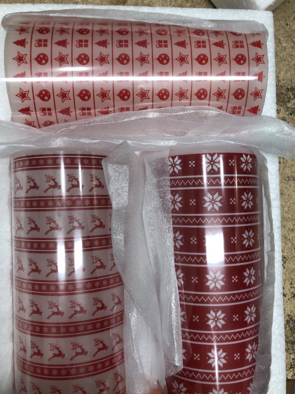 Photo 2 of *** UNABLE TO TEST *** YUROZAC Christmas Flameless Candles with 6H Timer, Flickering Battery Operated Real Wax Electric LED Pillar Candles for Decorations Red Deer Gift Chritsmas Tree Snowflake Decal Set of 3, D3 x H6 Christmas Gift