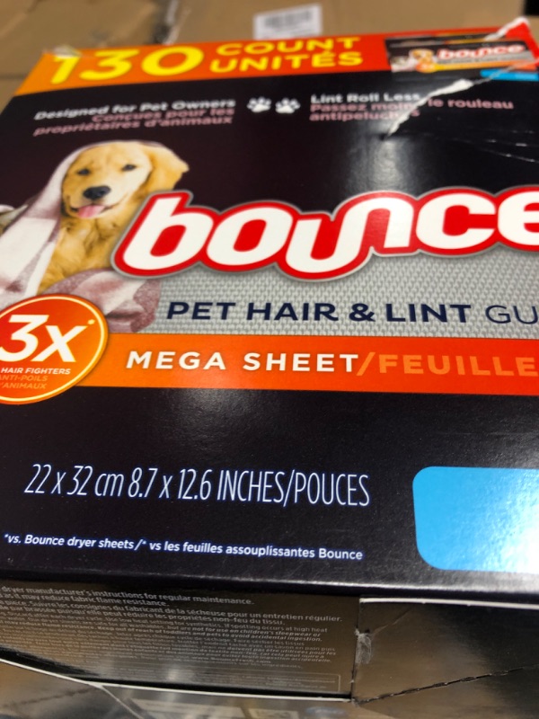 Photo 2 of Bounce Pet Hair and Lint Guard Mega Dryer Sheets with 3X Pet Hair Fighters, Fresh Scent, 130 Count