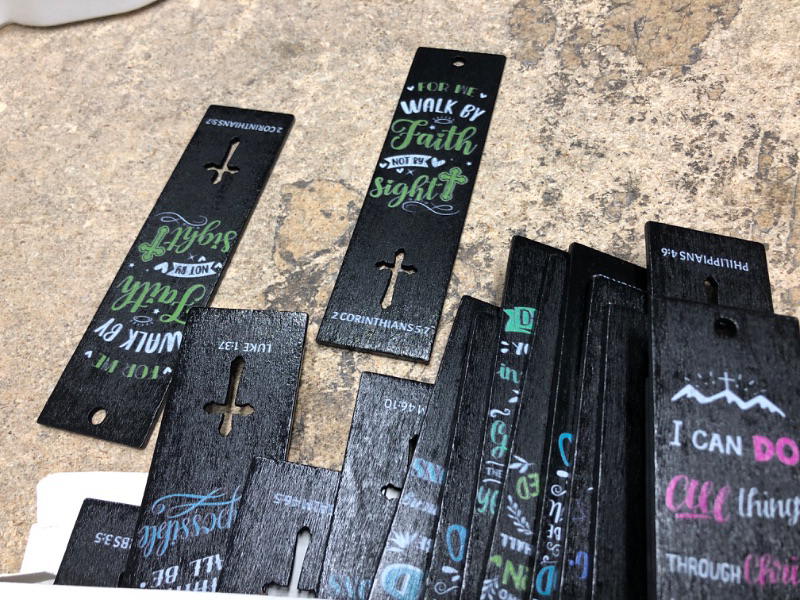 Photo 2 of 48 Pieces Christian Bookmarks Bible Verse Bookmarks Religious Wooden Inspirational Bookmarks with Cross Cutout Design Christian Gifts for Reading Rewards, Church, Sunday School (5.12'' x 1.38'')