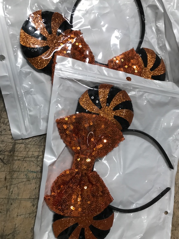 Photo 2 of 2 pack - A Miaow Animal Flower Headpiece Black Mouse Ears Headband MM Butterfly Hair Hoop Halloween Park Women Adults Costume Photo Shoot Orange and Black