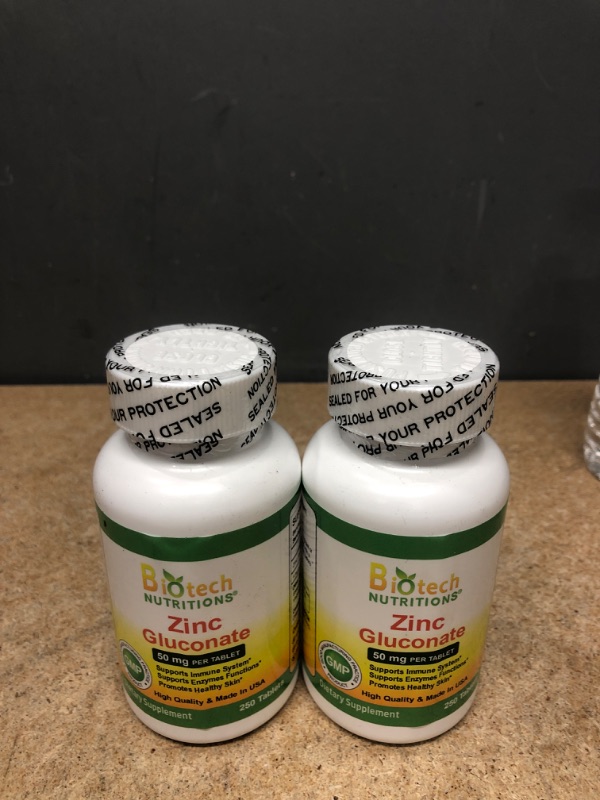 Photo 2 of Biotech Nutritions Zinc Gluconate 50 mg 250 Tablets Made in USA Vegetarian/Vegan Zinc Gluconate (Pack of 2) 250 Count (Pack of 2)