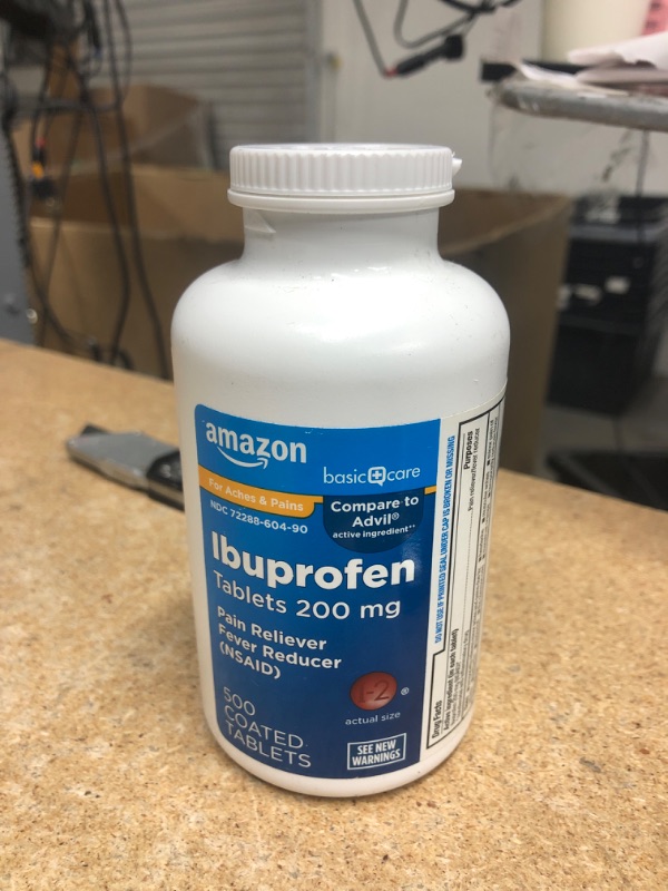 Photo 2 of Amazon Basic Care Ibuprofen Tablets, Fever Reducer and Pain Relief from Body Aches, Headache, Arthritis Pain and More, 500 Count
