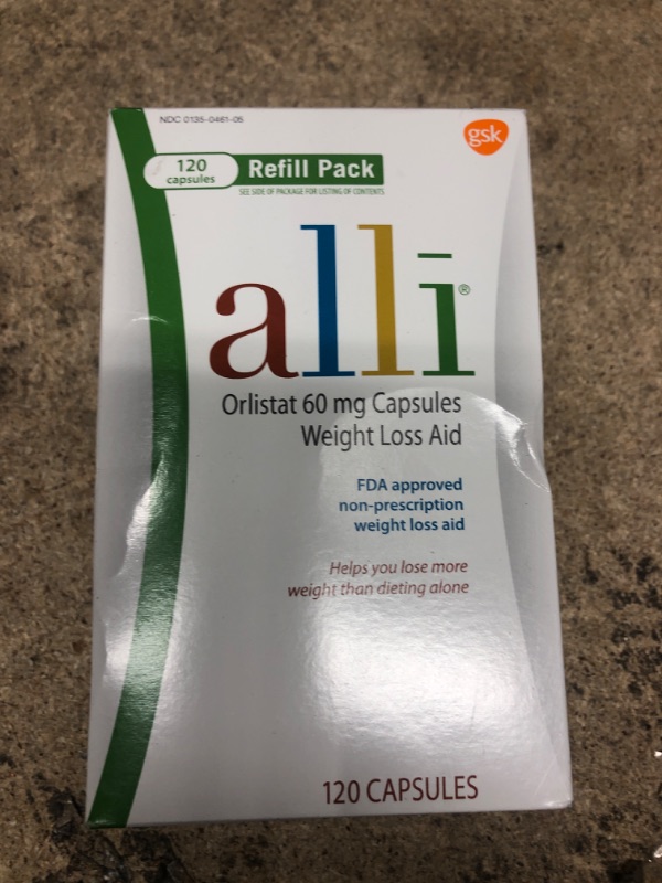 Photo 1 of alli Weight Loss Diet Pills, Orlistat 60 mg Capsules, Non Prescription Weight Loss Aid, 120 Count Refill Pack