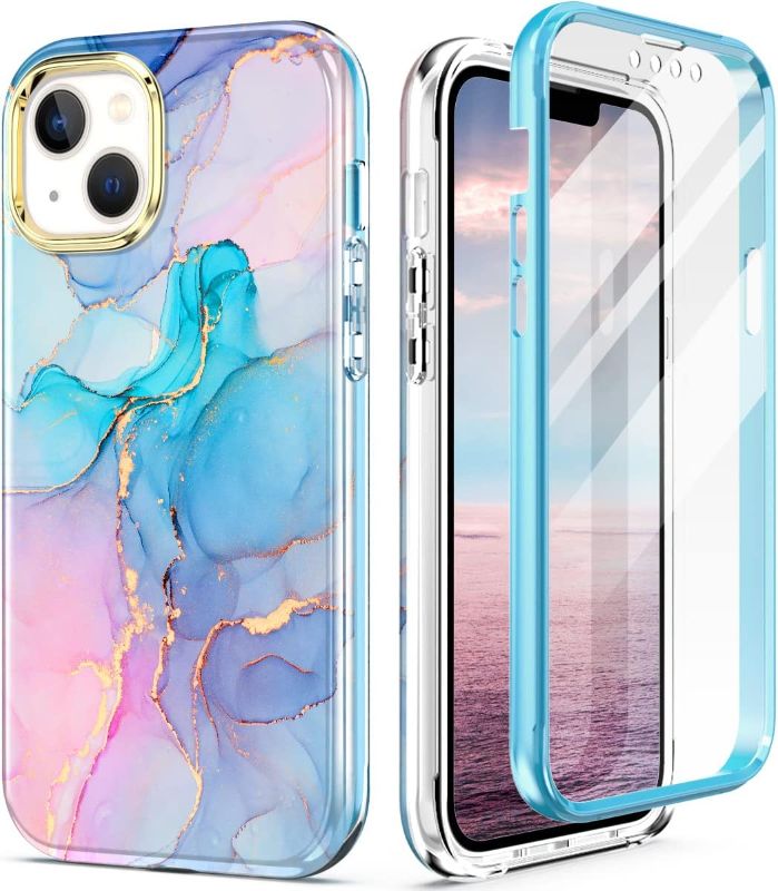 Photo 1 of 2 pack  - Cute Phone Case for iPhone 13 Built-in Screen Protector,Military Grade Shockproof Protective Cover with Fashion Marble Pattern for Apple iPhone 13 6.1" for Women Girls Men Boys Kids