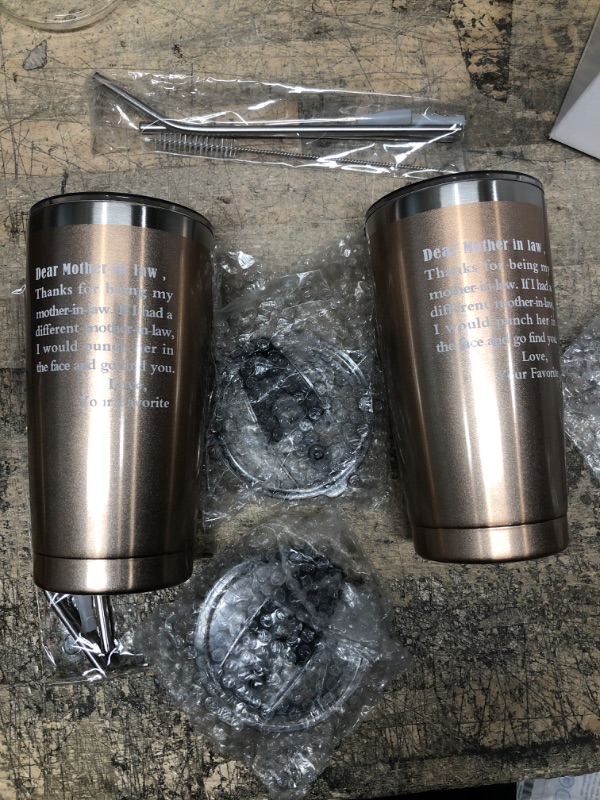 Photo 2 of 2 QTY Cpskup Mother's Day Gifts, Dear Mother-in-Law Stainless Steel Insualted Travel Tumbler with Lids, Funny Mother's Day Birthday Gifts for Mother in Law from Daughter in Law Groom Bride (20oz, Rose Gold)