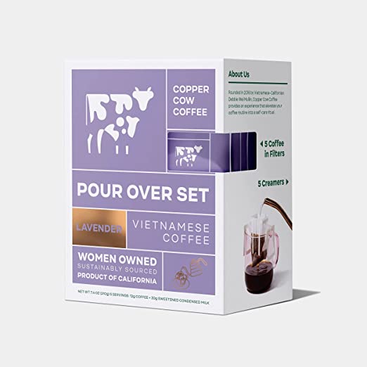 Photo 1 of **EXPIRES 11/2022** COPPER COW COFFEE Lavender Latte Pour Over Vietnamese Coffee Kit, 7.4 OZ
