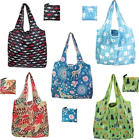 Photo 1 of 5 PCS Reusable Foldable grocery bags?Can carry 50 LBS Weight Shopping Bags?Washable Eco-Friendly Nylon Grocery Bags.
