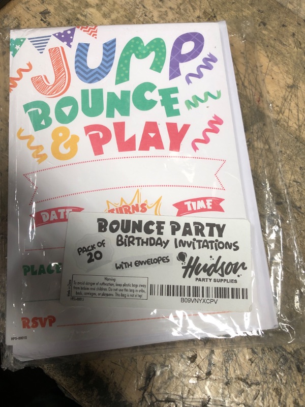 Photo 2 of Trampoline Party Invitations with Envelopes - (Pack of 20) - Bounce Invitations for Boys, Girls, Children, Toddlers and More. Trampoline Party Supplies. Fill in Style