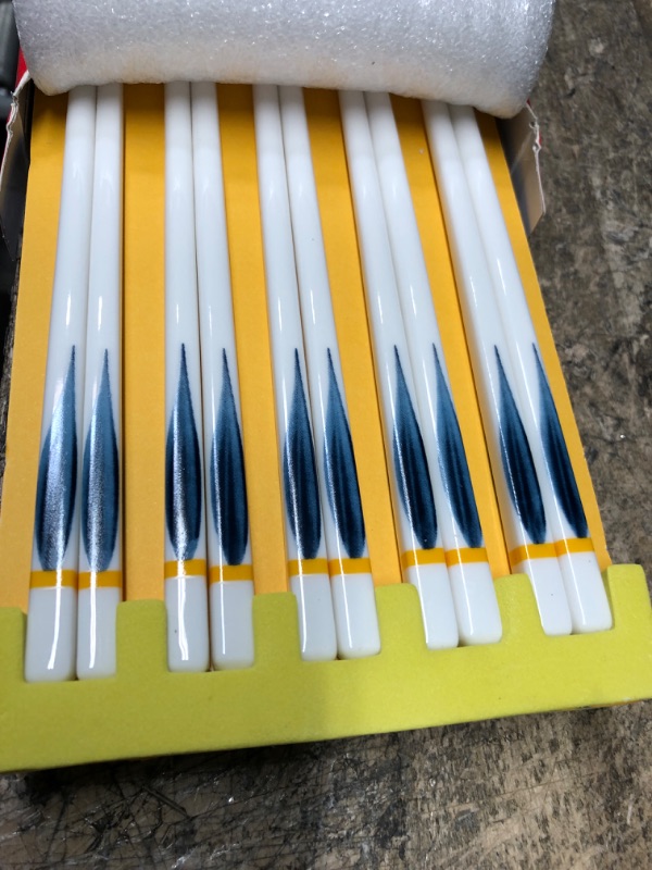 Photo 2 of 10 Pairs Ceramic Chopsticks Reusable Chopsticks Dishwasher Safe, Porcelain Chopsticks with Delicate Box Style2, Blue, 10 inch