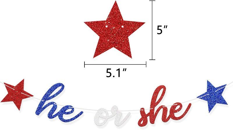 Photo 5 of 4th of July Gender Reveal He or She Banner Cake Cupcake Toppers Star Red White Blue Patriotic Summer Gender Reveal Decoration Ideas (BUNDLE OF TWO)2pc