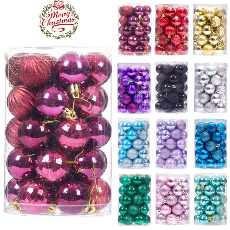 Photo 4 of 34ct Small Christmas Ball Ornaments Shatterproof Christmas Hanging Tree Decorative Balls for Party Holiday Wedding Decor Wine, 1.57",40mm COLORS Wine & Blue 1.57 in (BUNDLE OF TWO)