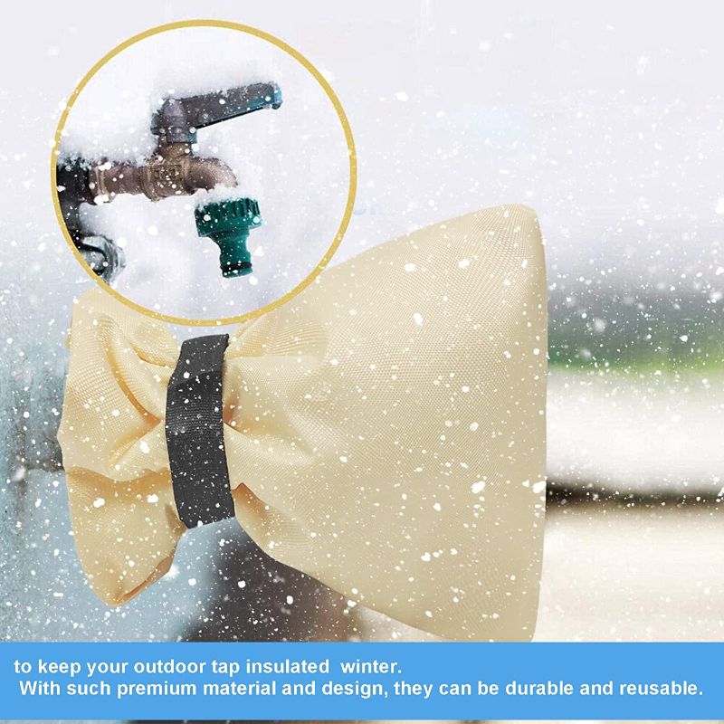 Photo 6 of 4 PCS Outdoor Faucet Covers for Winter Black Freeze Protector Outside Insulation Water Pipes Cover Garden Faucet Socks Water Sprinkler Valve Insulation Wrap with Drawstring 5.5" W x 7.8" H (BUNDLE OF TWO)