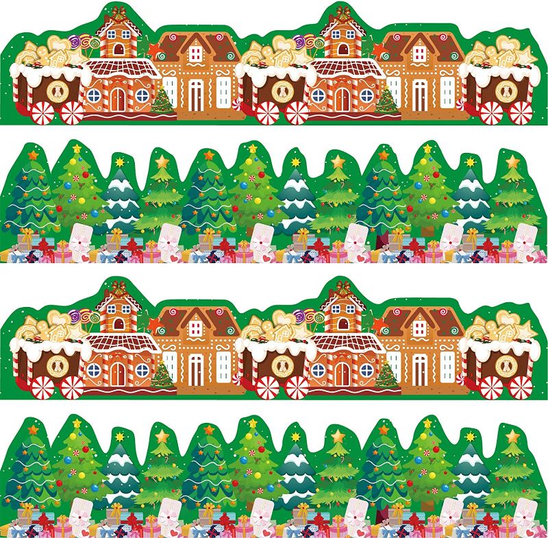 Photo 6 of 69ft Christmas Bulletin Board Borders Decorations, 60pcs Christmas Tree Bulletin Border Trim, Gingerbread Bulletin Board Cutouts for Holiday Classroom Home Xmas Party Supplies