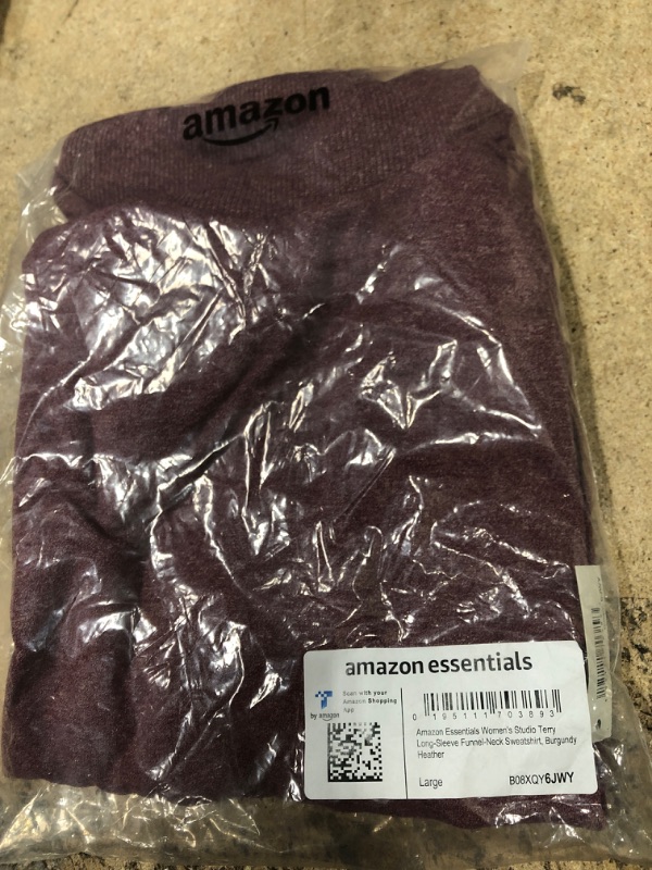 Photo 3 of Amazon Essentials Women's Studio Terry Long-Sleeve Funnel Neck Sweatshirt SIZE Large, COLOR Burgundy Heather