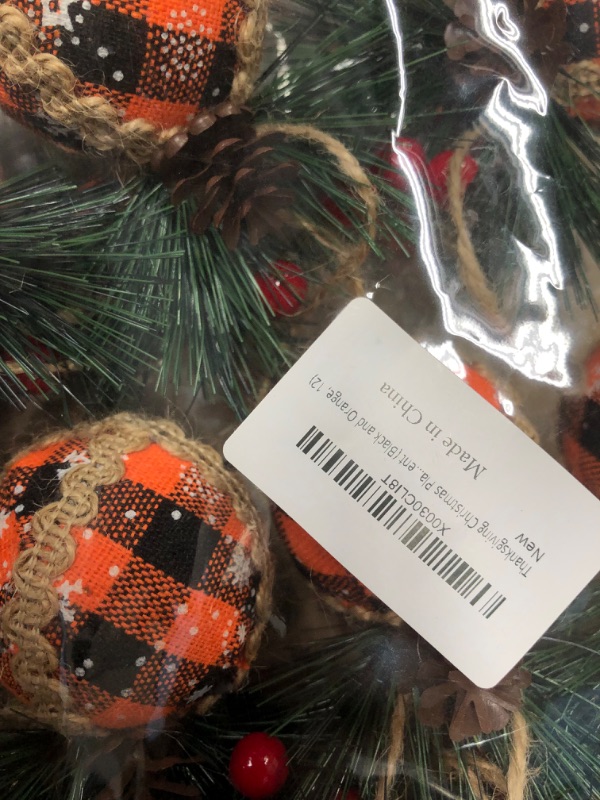 Photo 3 of 12 PCS Fall Plaid Ball Ornament - Black & Orange Fall Halloween Thanksgiving Christmas Plaid Hanging Ball Ornament, Buffalo Plaid Fabric Farmhouse Ball Decoration (Black and Orange,12) (BUNDLE OF THREE)